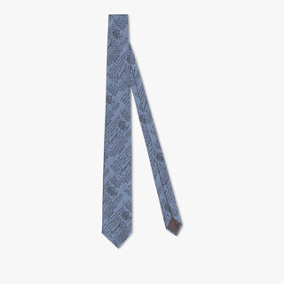 Silk Scritto Tie, DARK DUSTY BLUE, hi-res