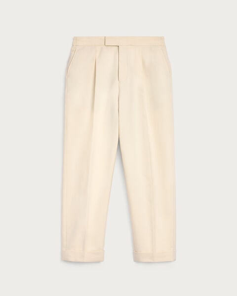 Relaxed Trousers with Leather Detail, Butter Cream, hi-res