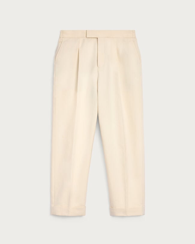 Relaxed Trousers with Leather Detail, Butter Cream, hi-res