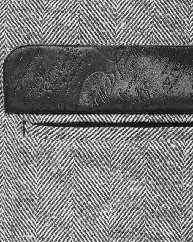 Manteau Foresti&egrave;re &agrave; Chevrons avec D&eacute;tails en Cuir, Grey Melange, hi-res