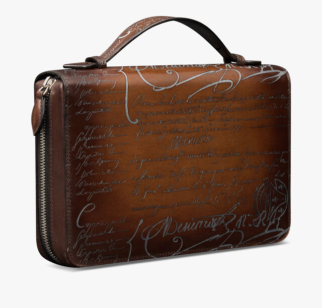 Itauba Wide Scritto Leather Long Zipped Wallet, CACAO INTENSO + SILVER, hi-res 3