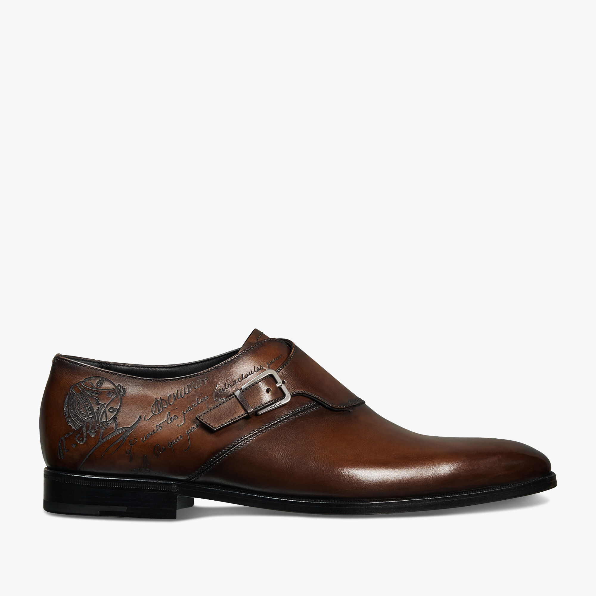 Scars Démesure Scritto Leather Monk Shoe, BRUN, hi-res 1