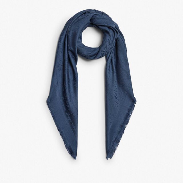Wool & Silk Scritto Scarf, STORM BLUE, hi-res 1