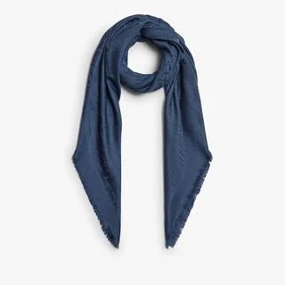 Wool & Silk Scritto Scarf, STORM BLUE, hi-res