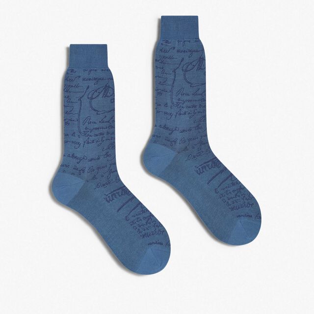 Cotton Scritto Socks, METHYL BLUE, hi-res 2