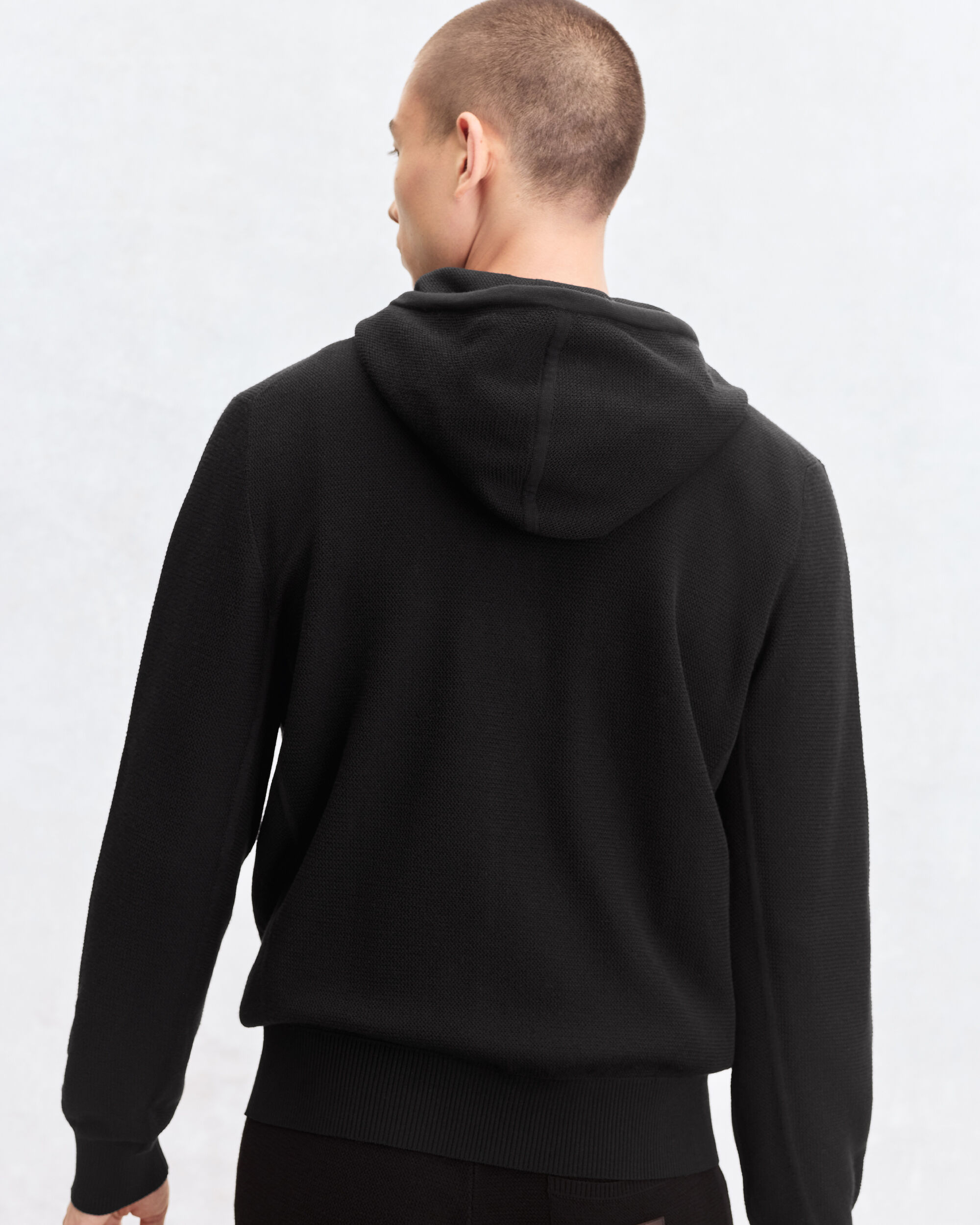 Shadow Zipped Hoodie with Leather Details, Noir, hi-res