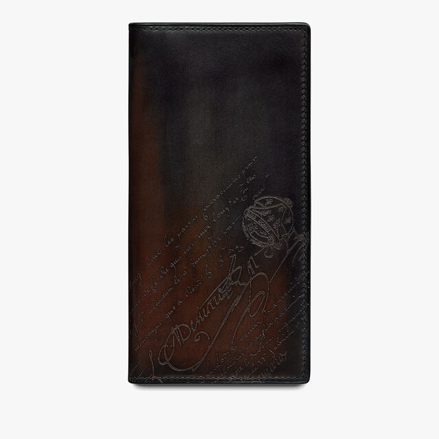 Santal Scritto Leather Long Wallet, CHARCOAL BROWN, hi-res 1