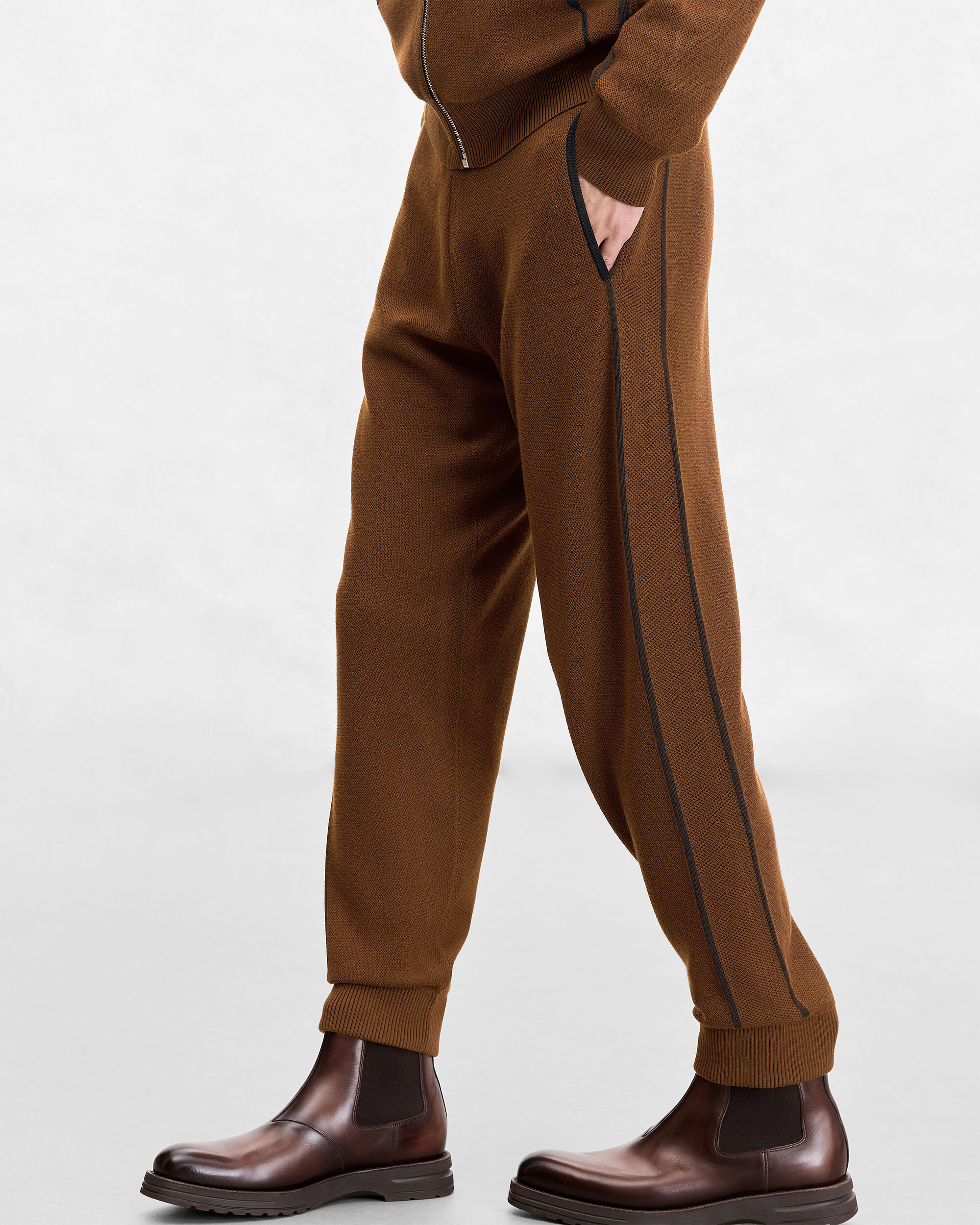 Shadow Jogpants with Leather Detail, Toffee Camel, hi-res