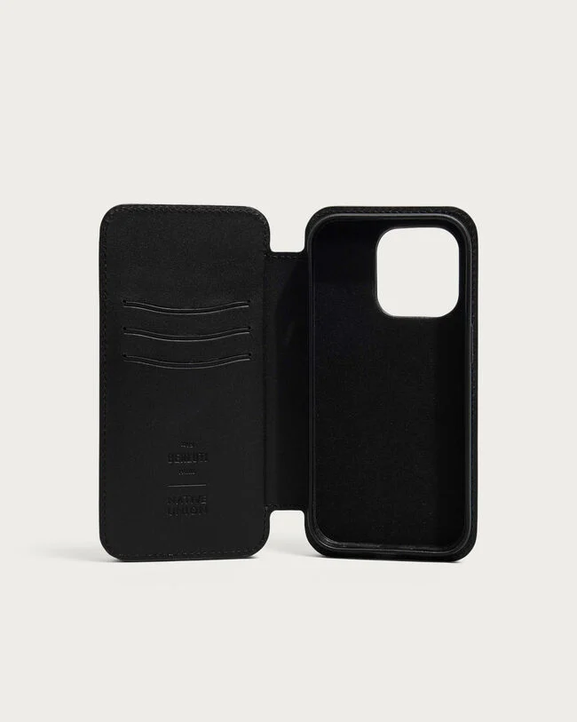 Scritto图纹皮革iPhone 15 Pro Folio手机壳, Ice Gold, hi-res