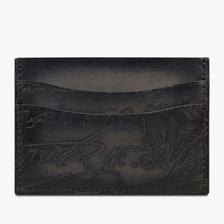 Bambou Scritto Leather Card Holder, NERO GRIGIO, hi-res