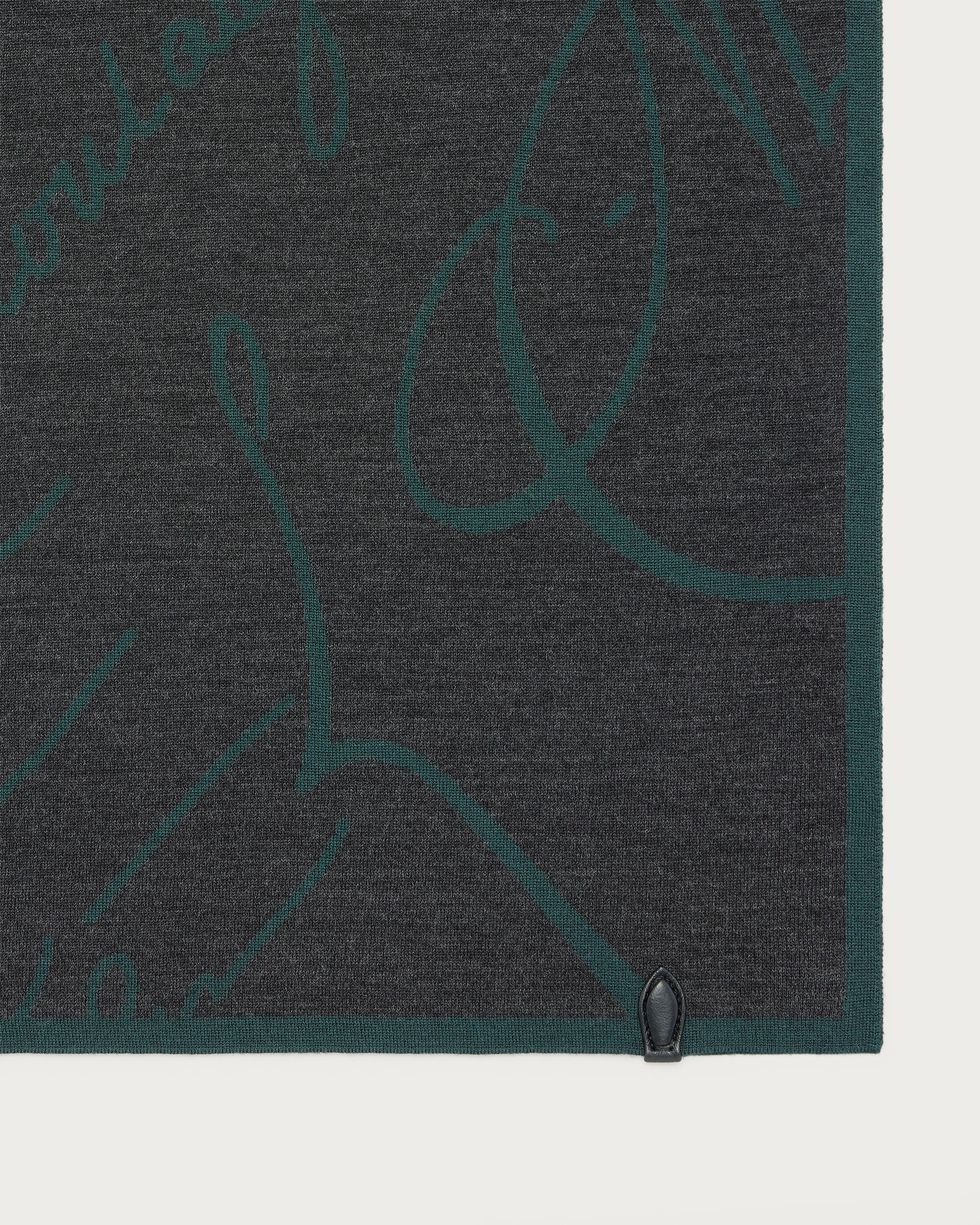 Double Face Scritto Pattern Knitted Scarf, Dark Grey Melange, Image 2