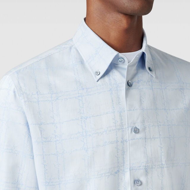 Cotton Scritto Alessandro Buttondown Shirt, LIGHT BLUE SCRITTO CHECK, hi-res 5