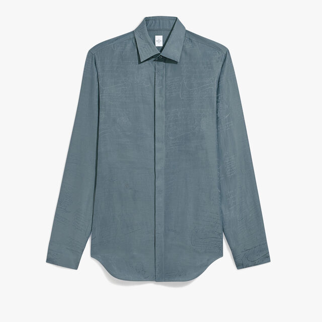 Chemise Andy en Coton et Soie Scritto, TITANIUM BLUE, hi-res 1