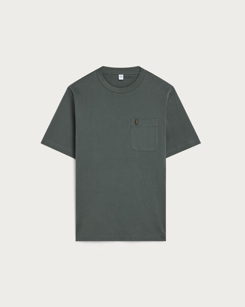 T-Shirt &agrave; Poche avec D&eacute;tail en Cuir, Dark Green, hi-res