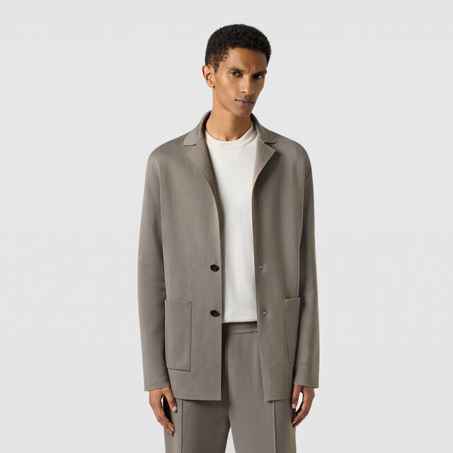 Double Face Scritto Knitted Jacket, PEBBLES GREY, hi-res 3