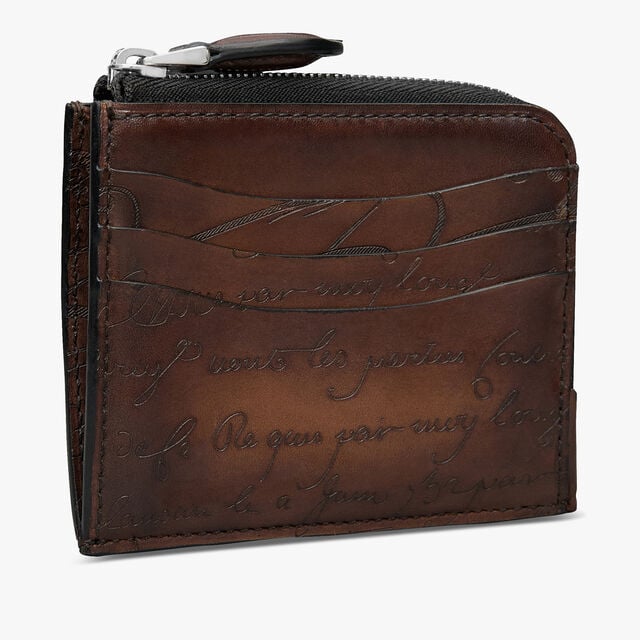 Koa Logic Scritto Leather Zipped Card Holder, CACAO INTENSO, hi-res 3