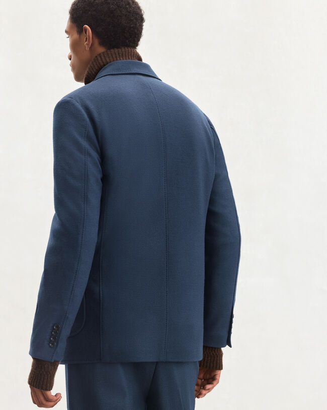 Veste en Jersey avec D&eacute;tail en Cuir, Midnight Blue, hi-res