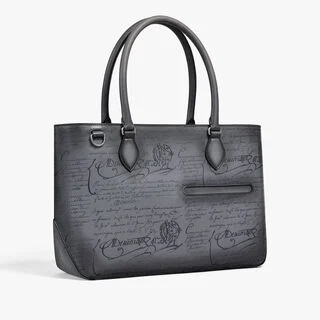 Toujours Mini Scritto Leather Tote Bag, LIGHT ALUMINIO, hi-res