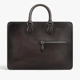Deux Jours Leather Briefcase, NERO GRIGIO, hi-res