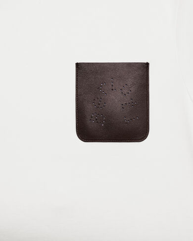 T-shirt with Leather Pocket, Blanc Optique, hi-res