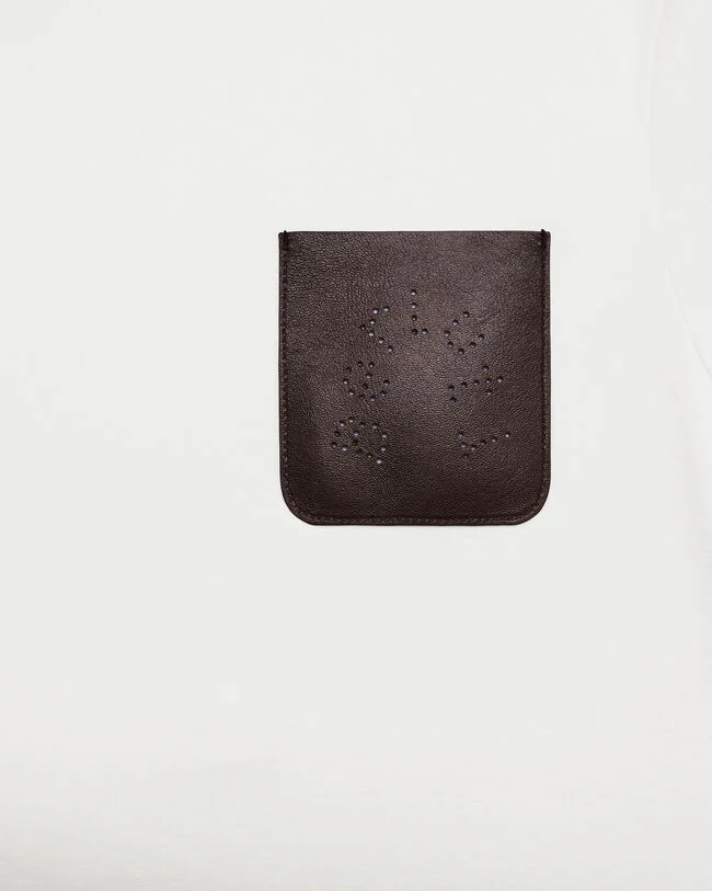 T-shirt with Leather Pocket, Blanc Optique, hi-res