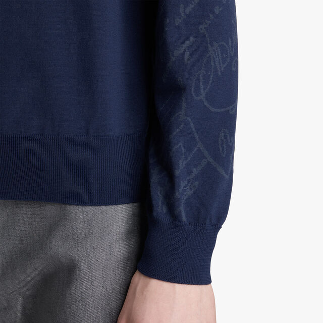 Pull Col V En Laine Avec Scritto, WARM BLUE, hi-res 5