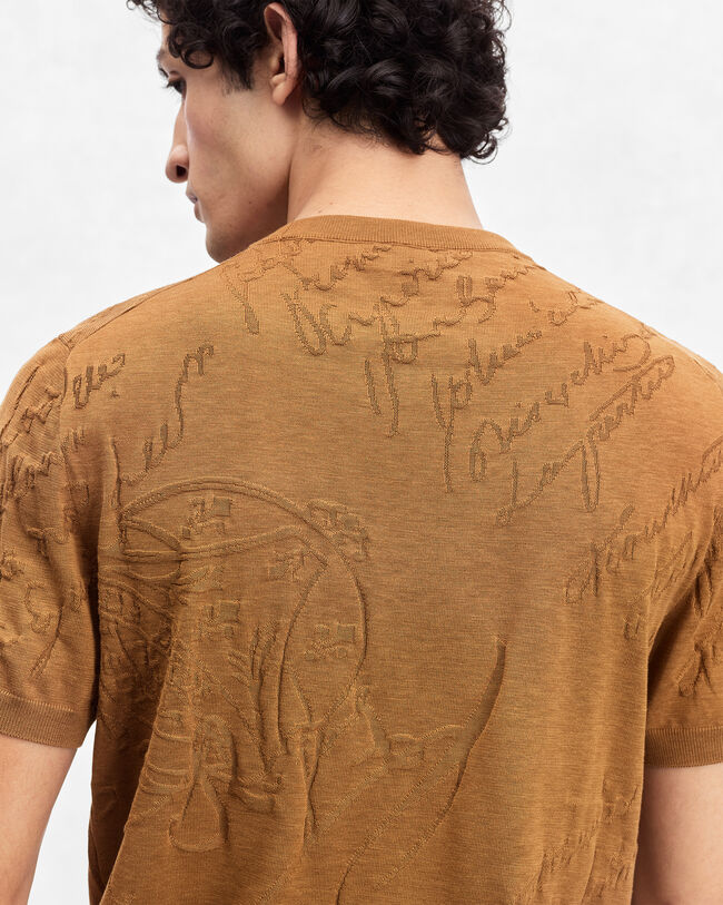 Diagonal Scritto Pattern Short-Sleeves Crewneck, Tobacco, hi-res