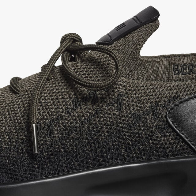 Shadow Scritto Knit And Lagoon Calf Sneaker, GRADIANT DARK BLACK + GREEN, hi-res 8
