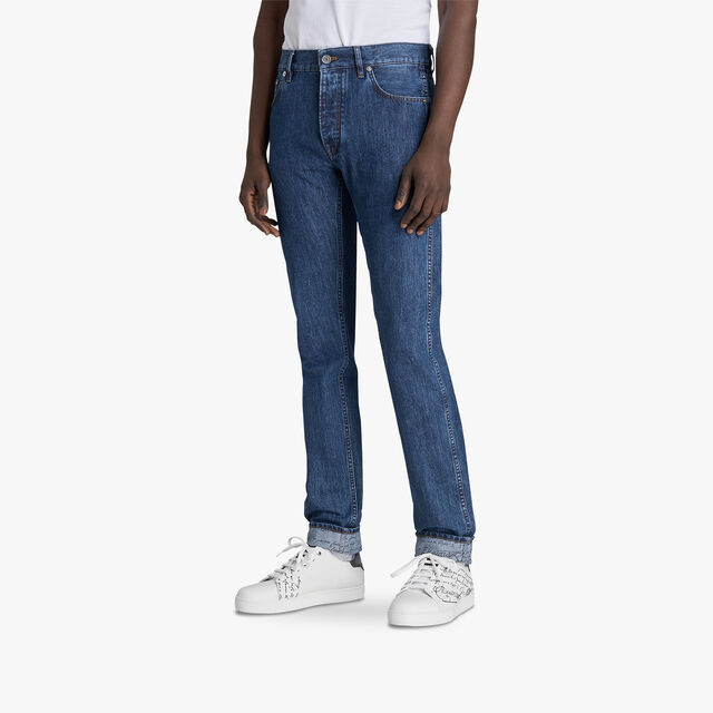 Denim Trousers With Scritto, BLUE DENIM, hi-res 2