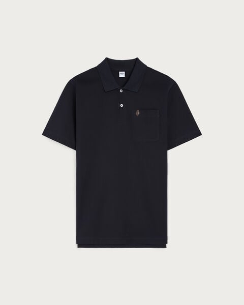 Polo avec D&eacute;tail en Cuir, Marine, hi-res