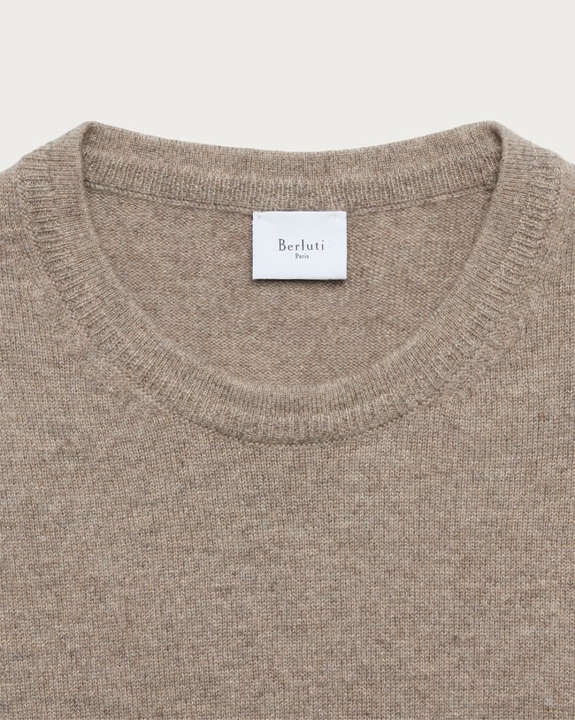 Pull &agrave; Col Rond avec motif Crest et Cuir Tress&eacute;, Warm Beige, hi-res