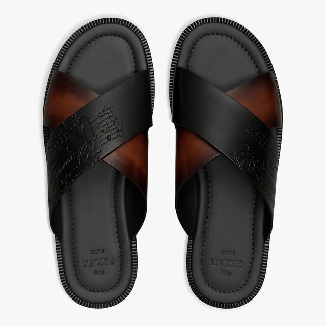 Sifnos Scritto Leather Sandal, BLACK + TDM INTENSO, hi-res 3