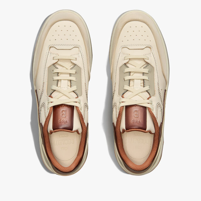 Playoff 图纹皮革运动鞋, OFF WHITE & CACAO INTENSO, hi-res 3
