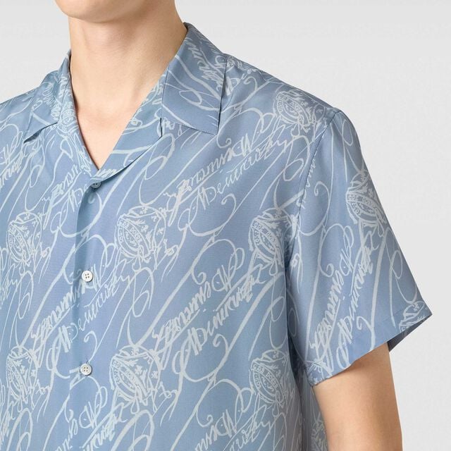 Marbeuf Scritto Short Sleeved Shirt, CORNFLOWER BLUE SCRITTO, hi-res 5