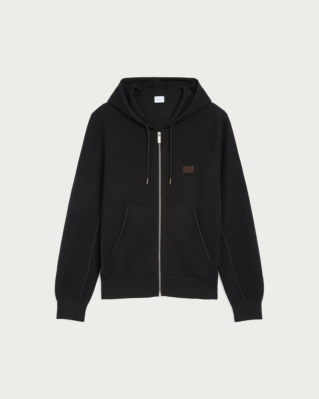 Shadow Zipped Hoodie with Leather Details, Noir, hi-res