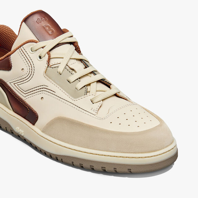 Playoff 图纹皮革运动鞋, OFF WHITE & CACAO INTENSO, hi-res 6
