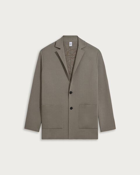 Double Face Knitted Jacket with Leather Detail, Pebbles Grey, hi-res