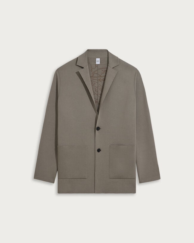 Double Face Knitted Jacket with Leather Detail, Pebbles Grey, hi-res