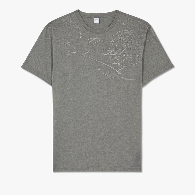 スクリット刺繍Tシャツ, GREY MELANGE, hi-res 1
