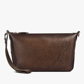 Toujours Soft Zipped Pouch In Scritto Leather, SOFT BROWN, hi-res