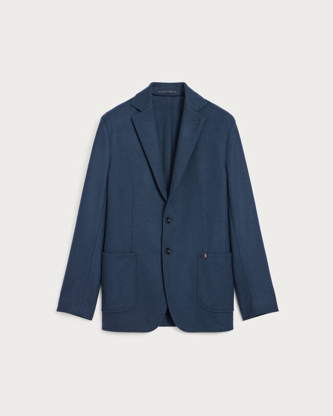 Veste en Jersey avec D&eacute;tail en Cuir, Midnight Blue, hi-res