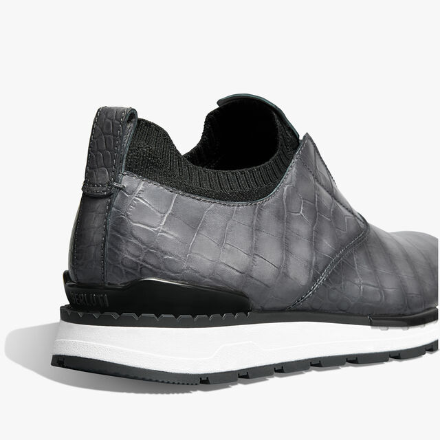 Fast Track Alligator Leather And Knit Slip-On Sneaker, ALUMINIO, hi-res 5
