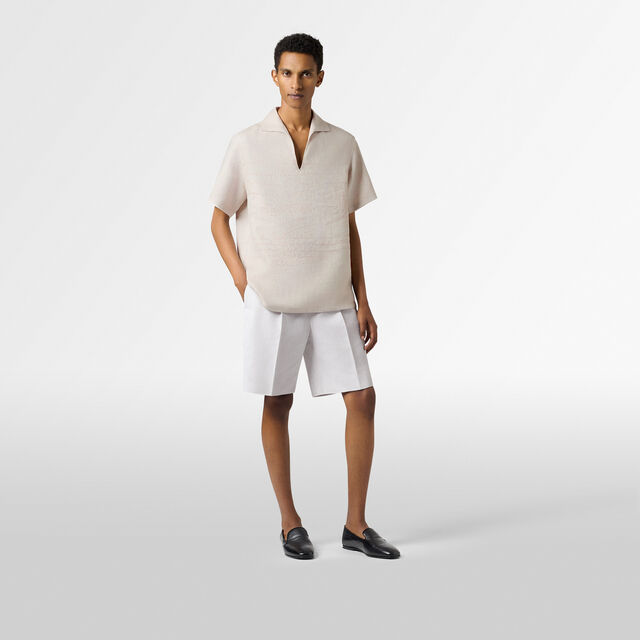 Linen Scritto Short Sleeved Vareuse, SHADES OF BEIGE , hi-res 5