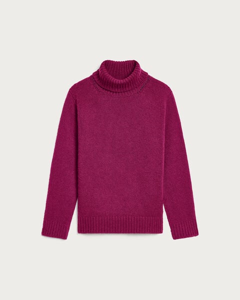 Leather Braiding Turtleneck, Purple Fushia, hi-res