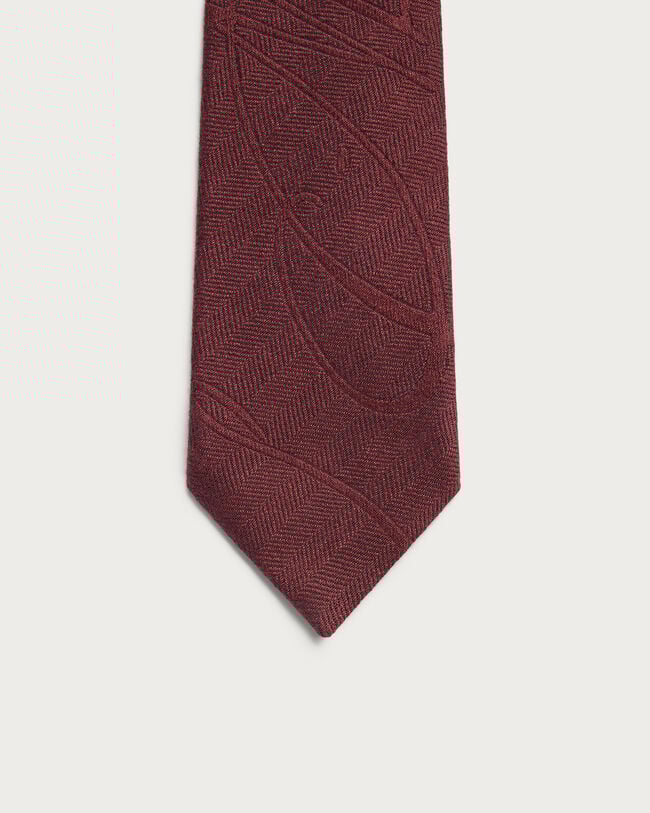Scritto Pattern Herringbone Tie, Nero Bordo, hi-res