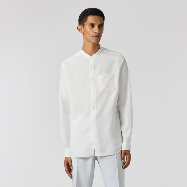 Linen Officer Collar Shirt, WHITE, hi-res 2
