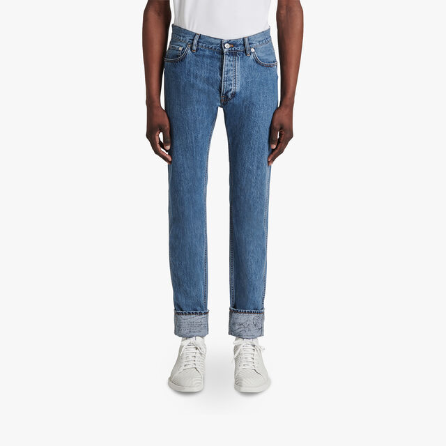 Denim Trousers With Scritto, SNOW BLUE, hi-res 2