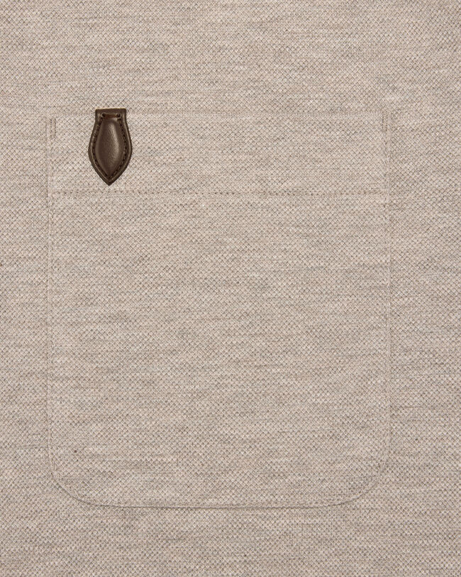 Polo avec D&eacute;tail en Cuir, Stonish Beige, hi-res