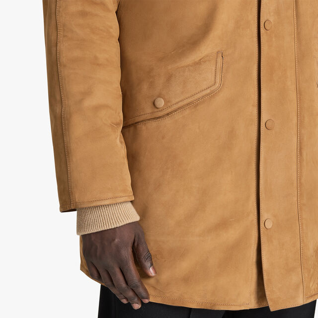 Nubuck Leather Parka With Shearling Hood, TOFFEE CAMEL, hi-res 7