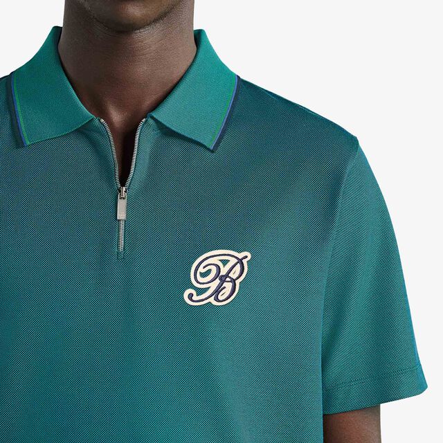 Active Gradient Zipped Polo Pique, LEISURE VALLEY GREEN, hi-res 4